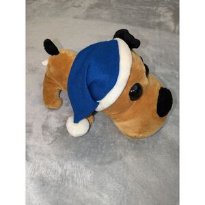 Caltoy Plush Puppy Dog with Blue Santa Hat